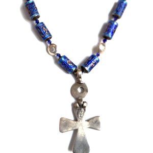 RARE 100+ Year Old Hinged Aksum Coptic Cross Enamel Bead Necklace